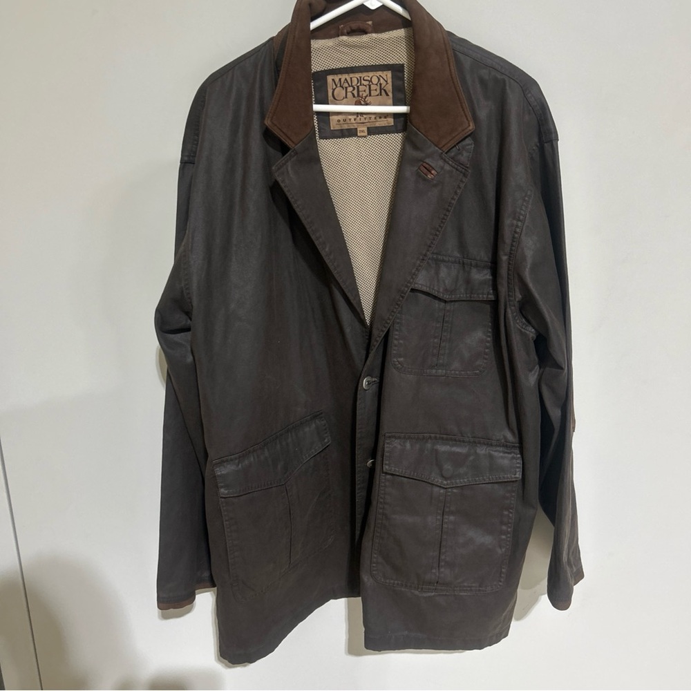 Madison Creek Outfitter Waxed Cotton Coat Hunting MENS Jacket Brown Size XXL.